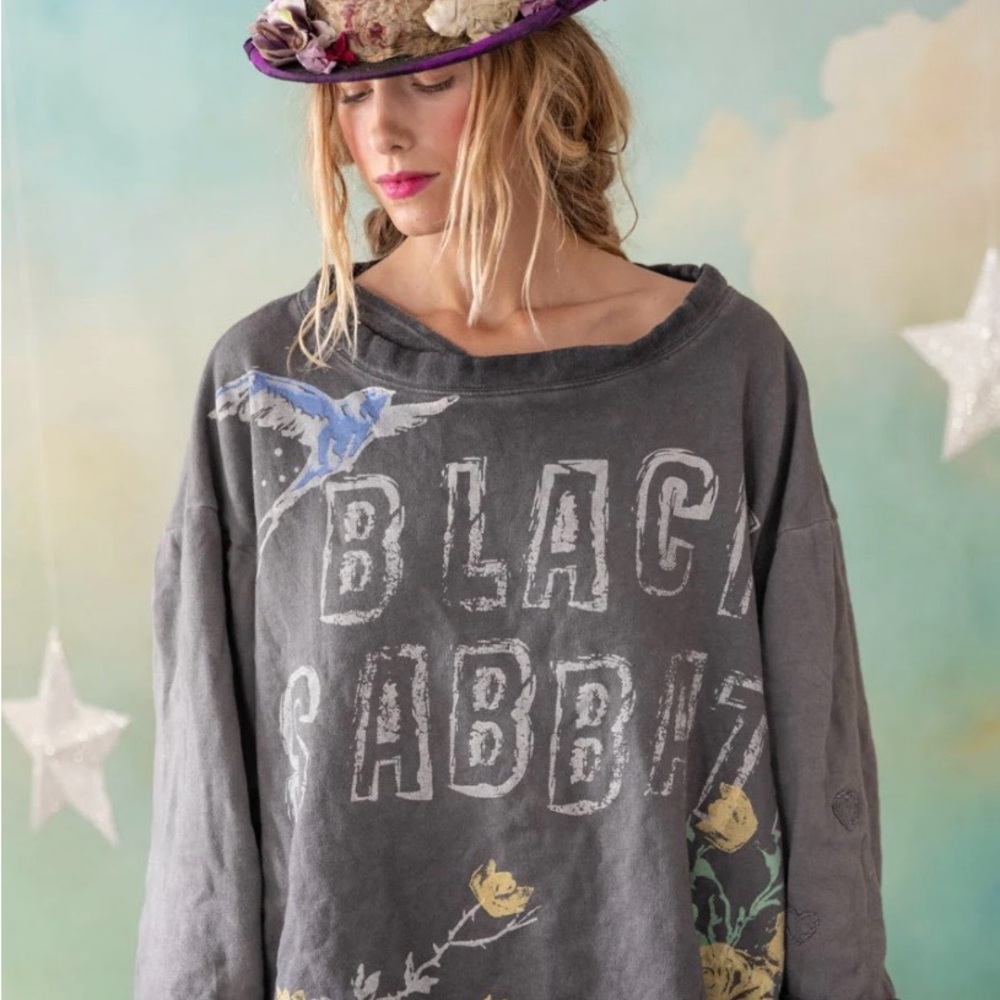 NWT!‎ Magnolia Pearl Gray Black Sabbath Graphic Sweatshirt Floral ~ OS